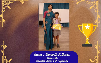 Samarth R Batra - Completed Level 1 of Regular IQ in Abacus Programme